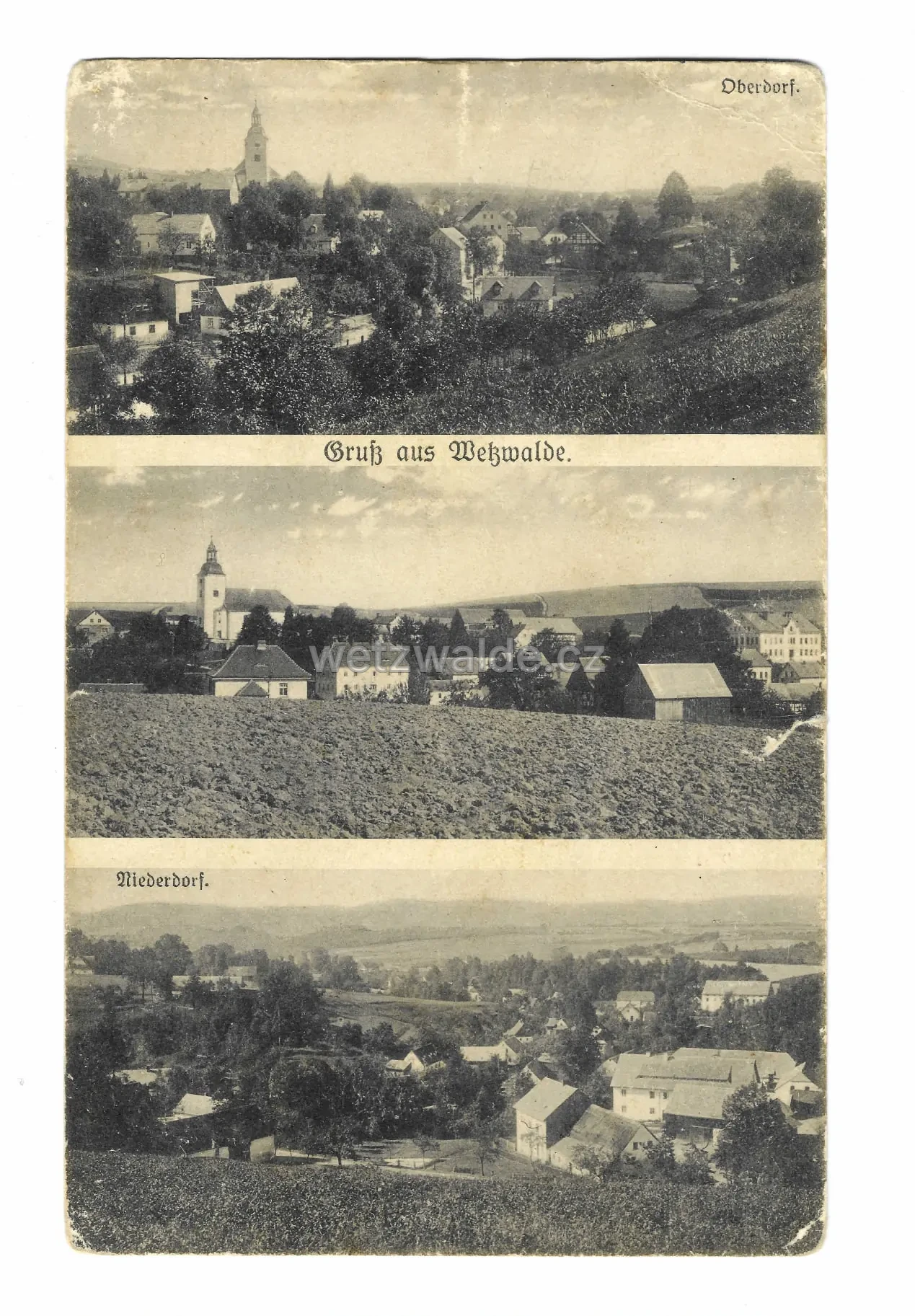Pozdrav z Wetzwalde - dobová pohlednice před rokem 1945.