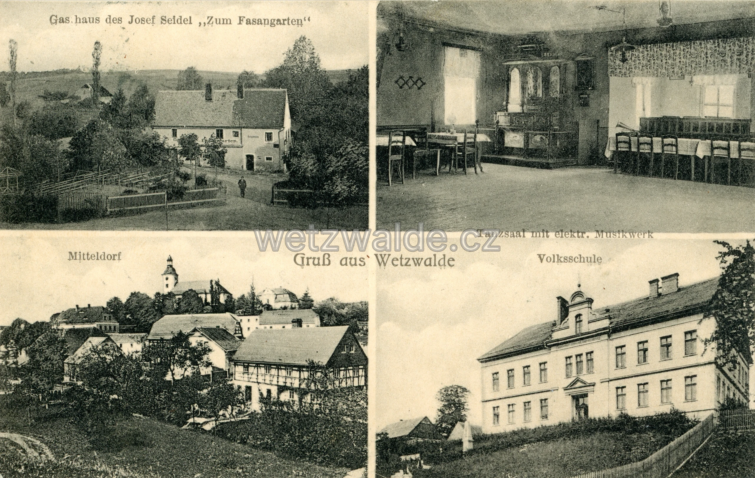 Václavice - Wetzwalde - na horních obrázcích můžeme vidět hostinec Fasangarten, kde zajímavosti byl elektrický orchestrion.