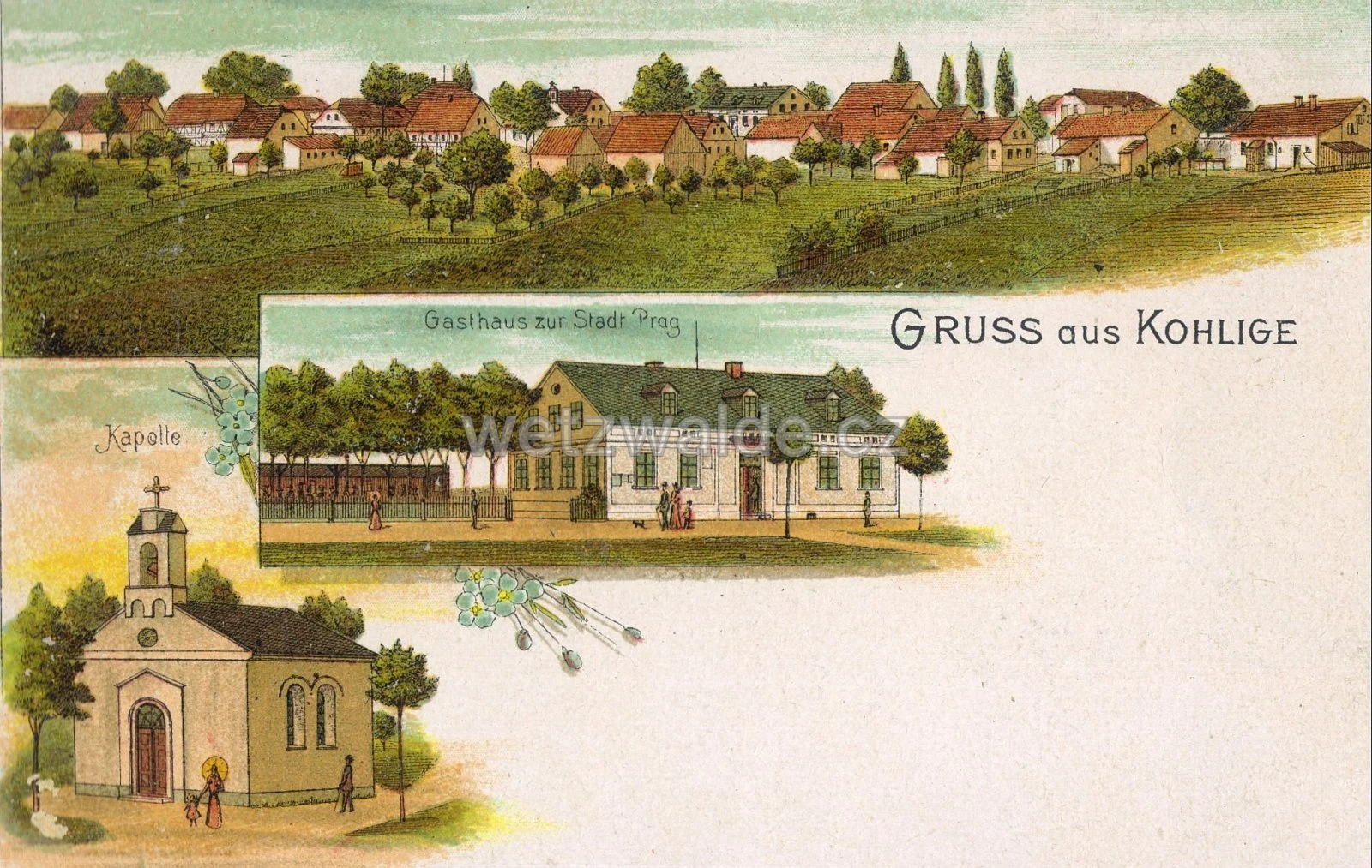 Dobová pohlednice z Uhelné z roku 1900.